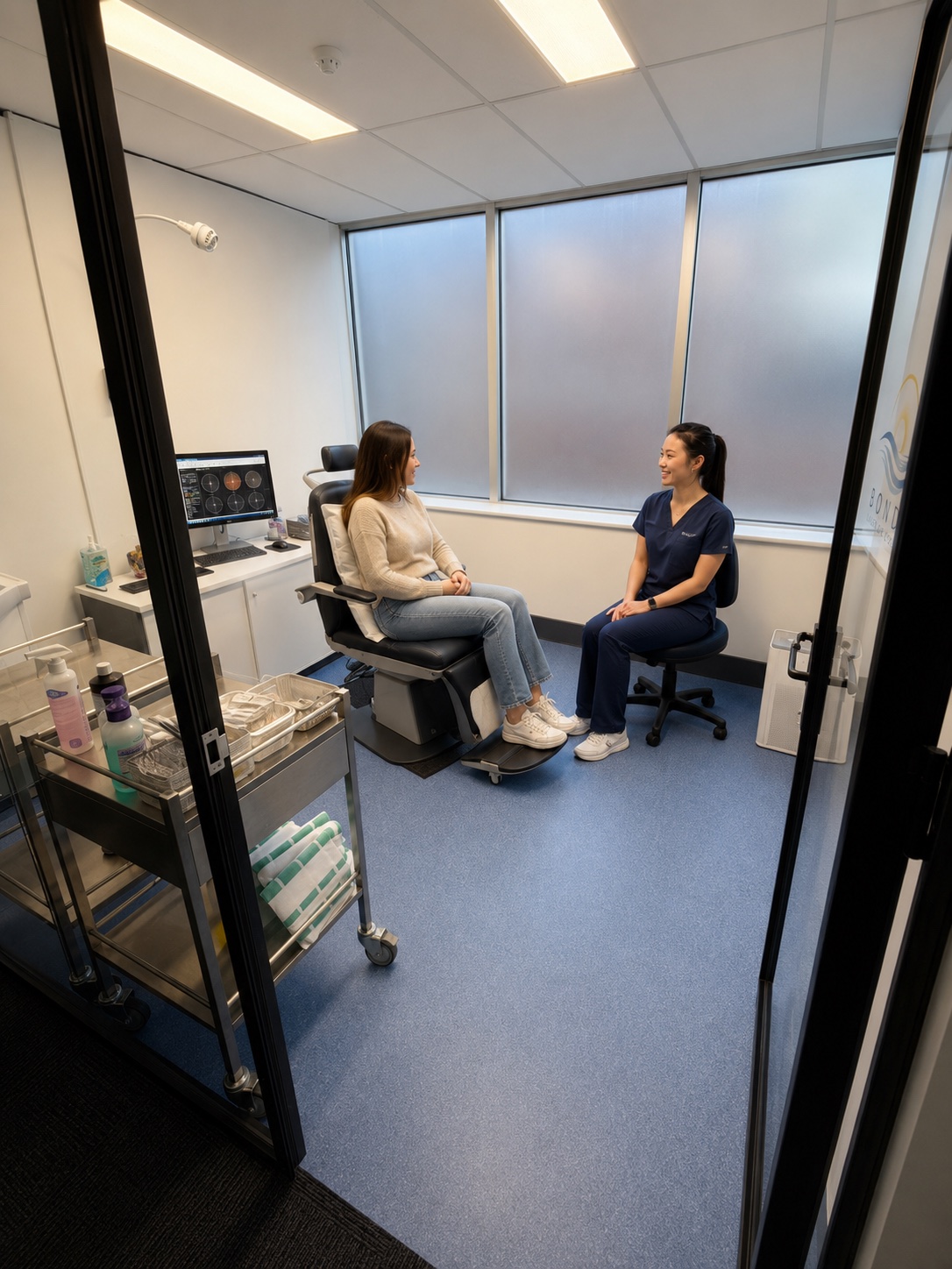 Patient speaking with a Bondi Laser Eye Centre clinician in a consultation room